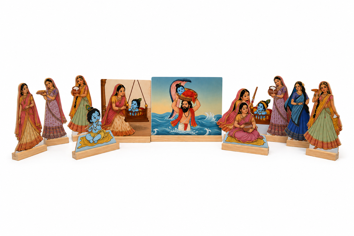 Lord Krishna's Janmashtami Cutouts with Wooden base - For Janmashtami Decoration