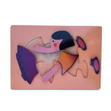 Jumbled 6 Piece Jigsaw Puzzle depicting Abstract Artistic stylized Girl character with a pink and purple color scheme on a pink background