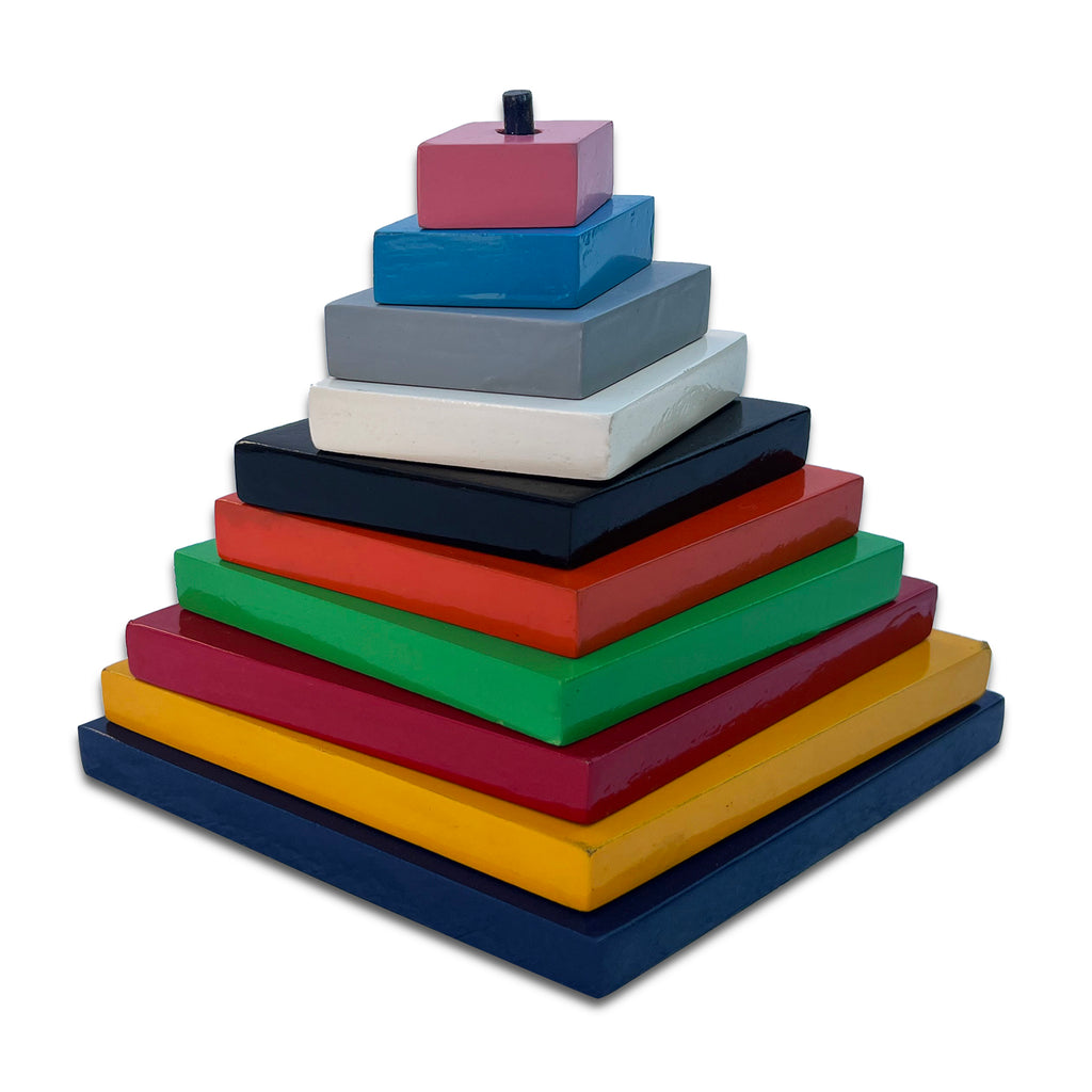 Diamond stacking pyramid fully stacked in rainbow colours