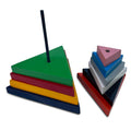 Triangle stacking pyramid half-built with smaller triangles beside it