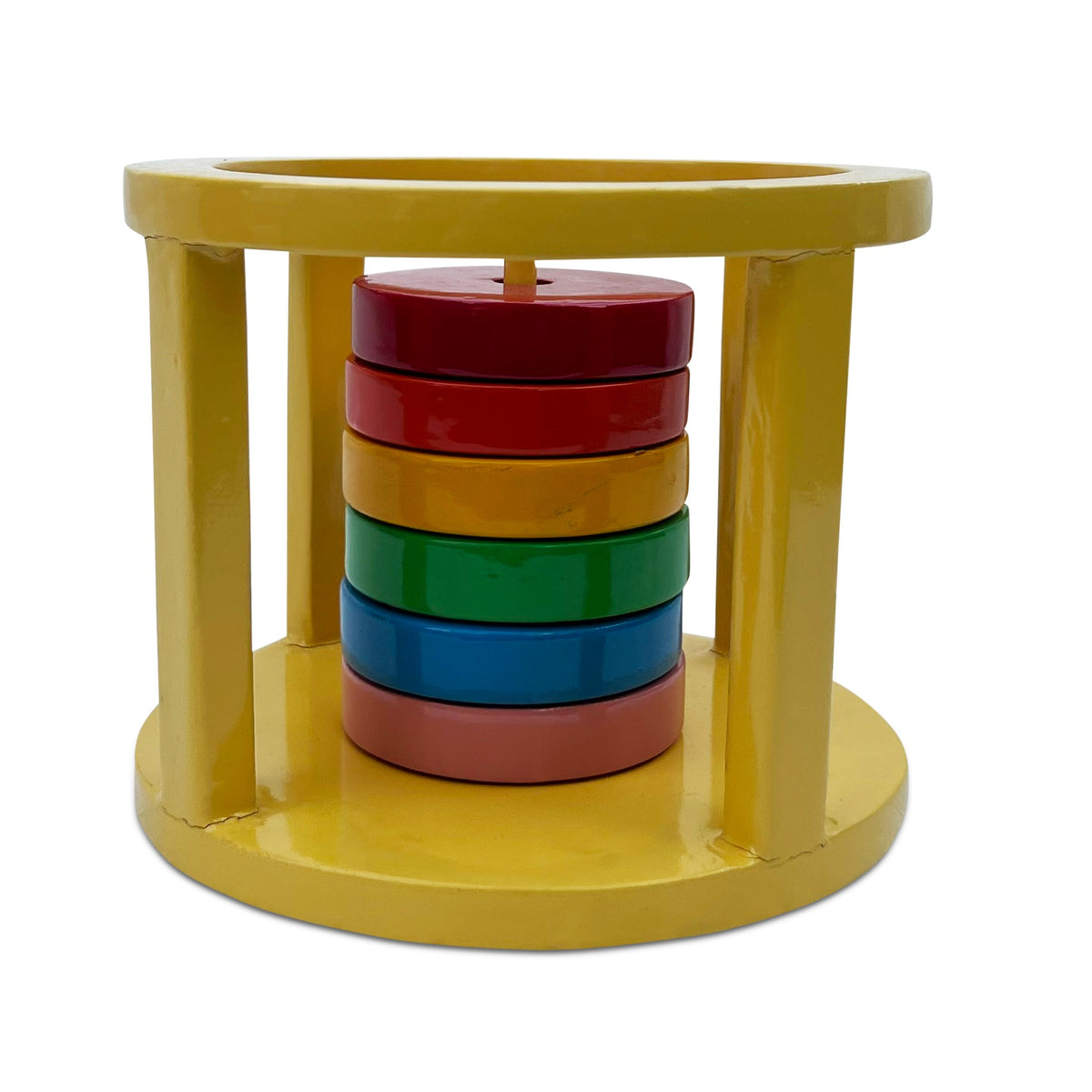 Pyramid Well: coloured discs stacked inside a yellow round frame