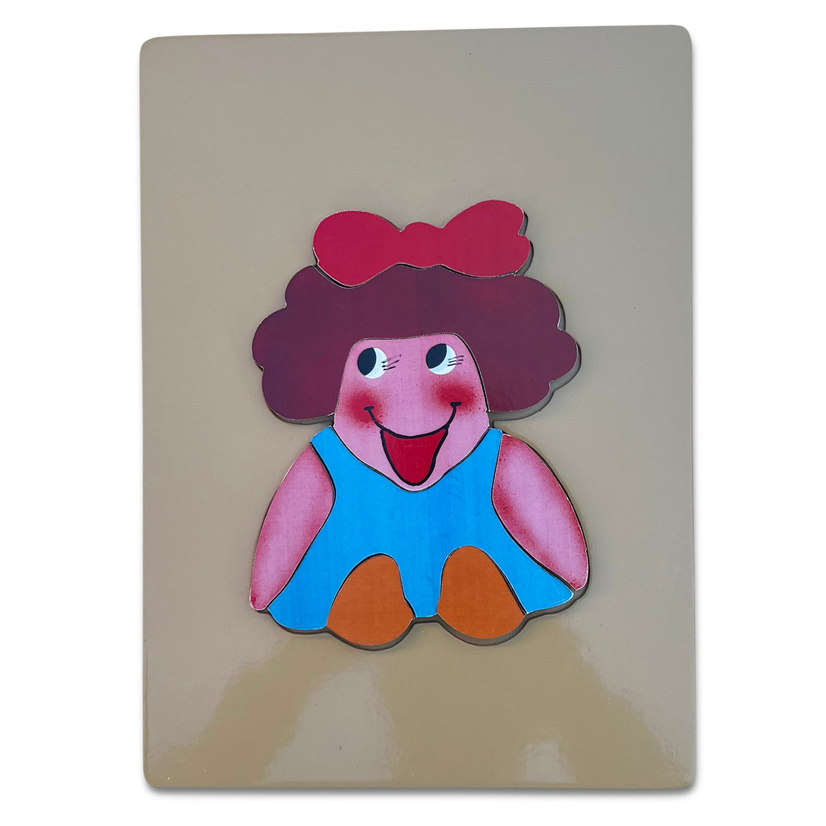 Doll wooden tray puzzle with bow, dress and shoes pieces