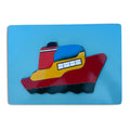 Ship tray puzzle assembled on a blue board