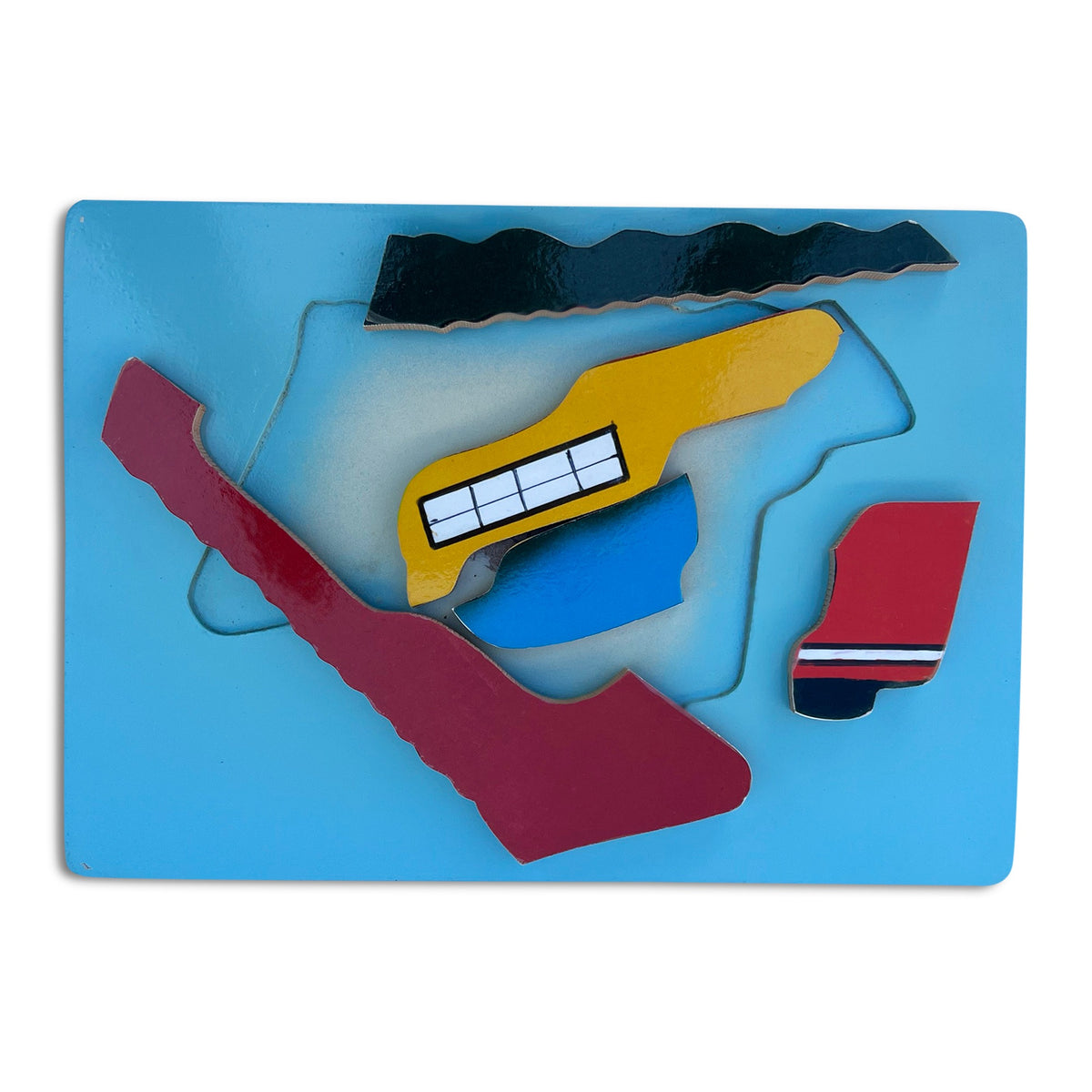 Ship tray puzzle with pieces taken out