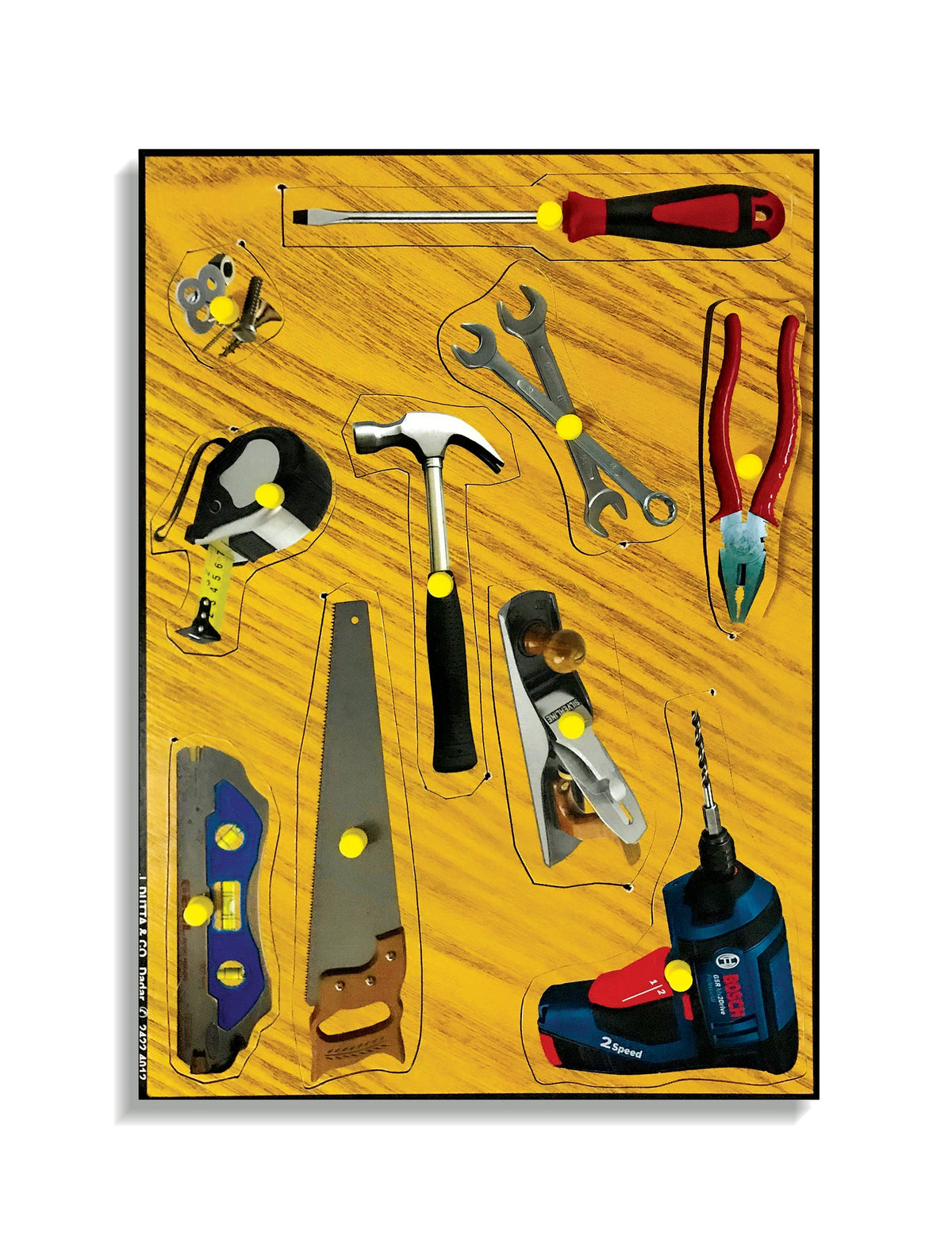 Carpenter's tools knob puzzle: hammer, saw, pliers and more