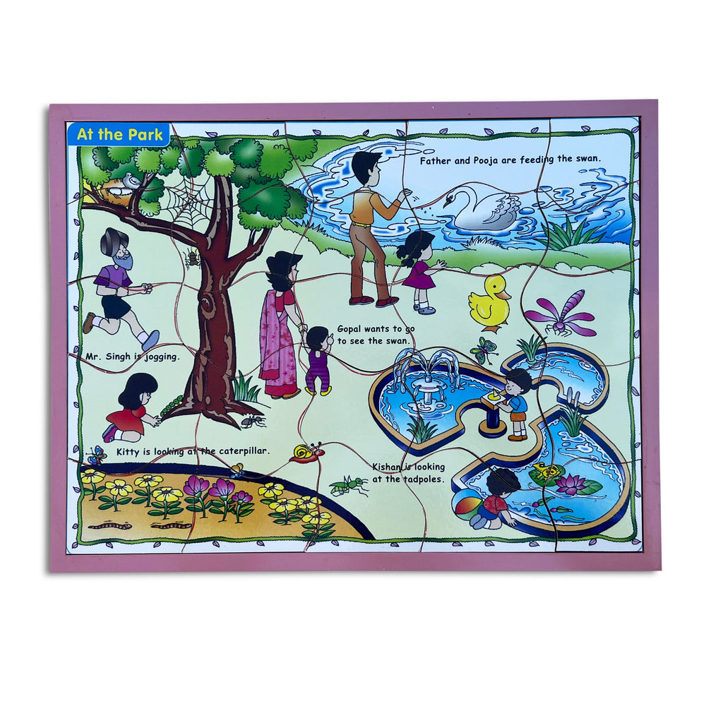 At the Park 25-piece jigsaw puzzle assembled in a pink tray