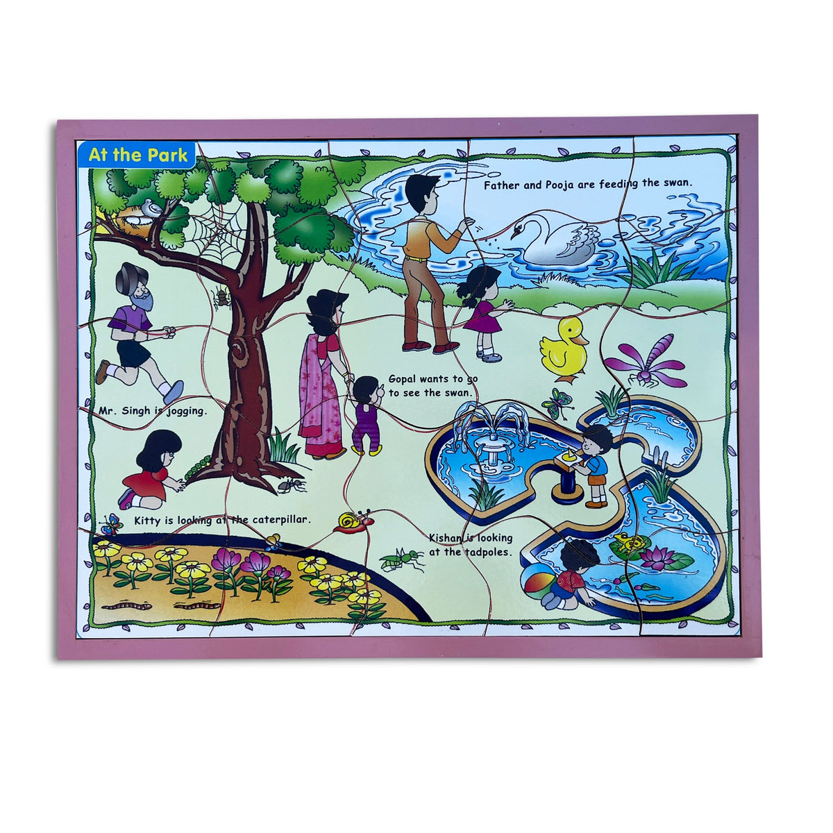 At the Park 25-piece jigsaw puzzle assembled in a pink tray