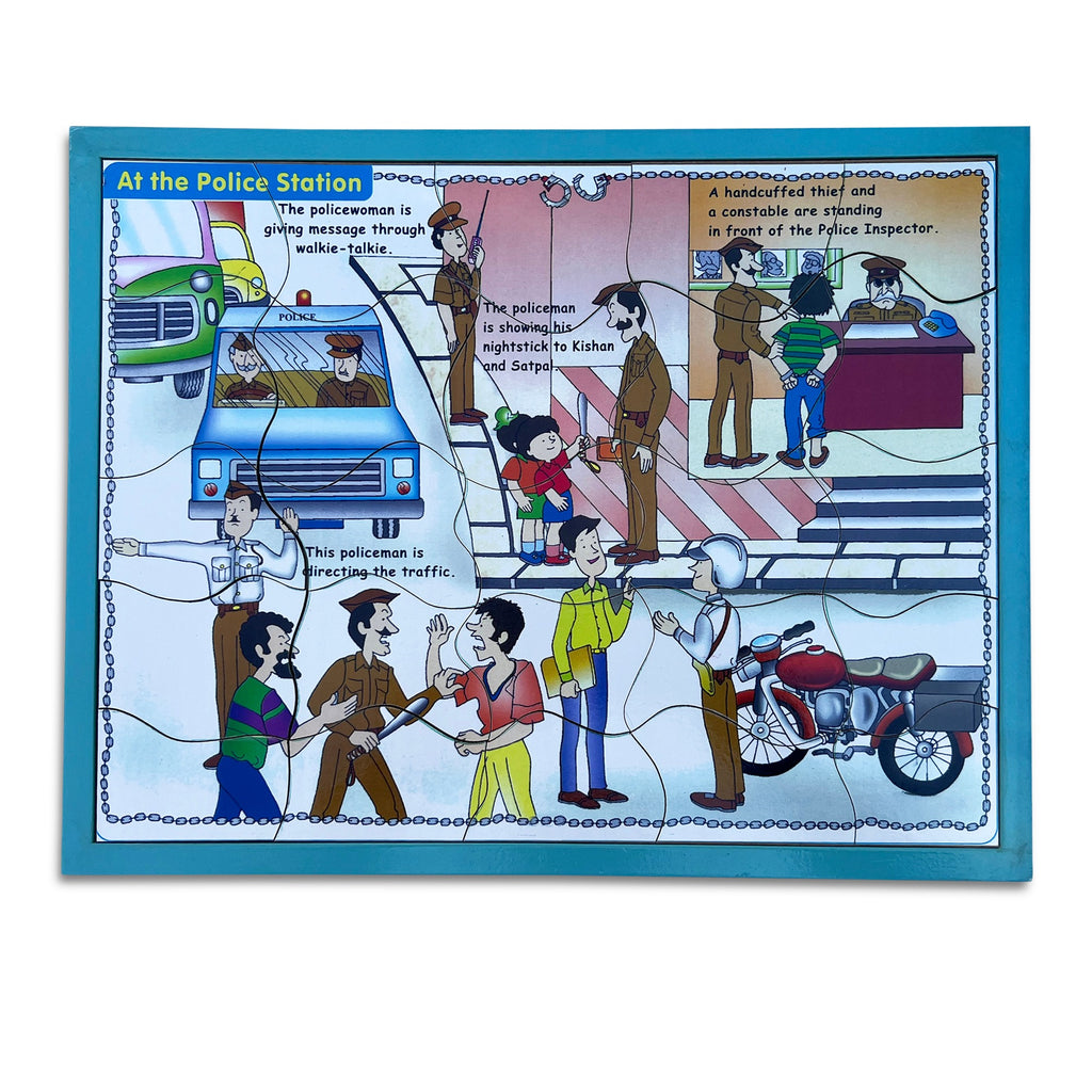At the Police Station 25-piece jigsaw puzzle assembled in its tray