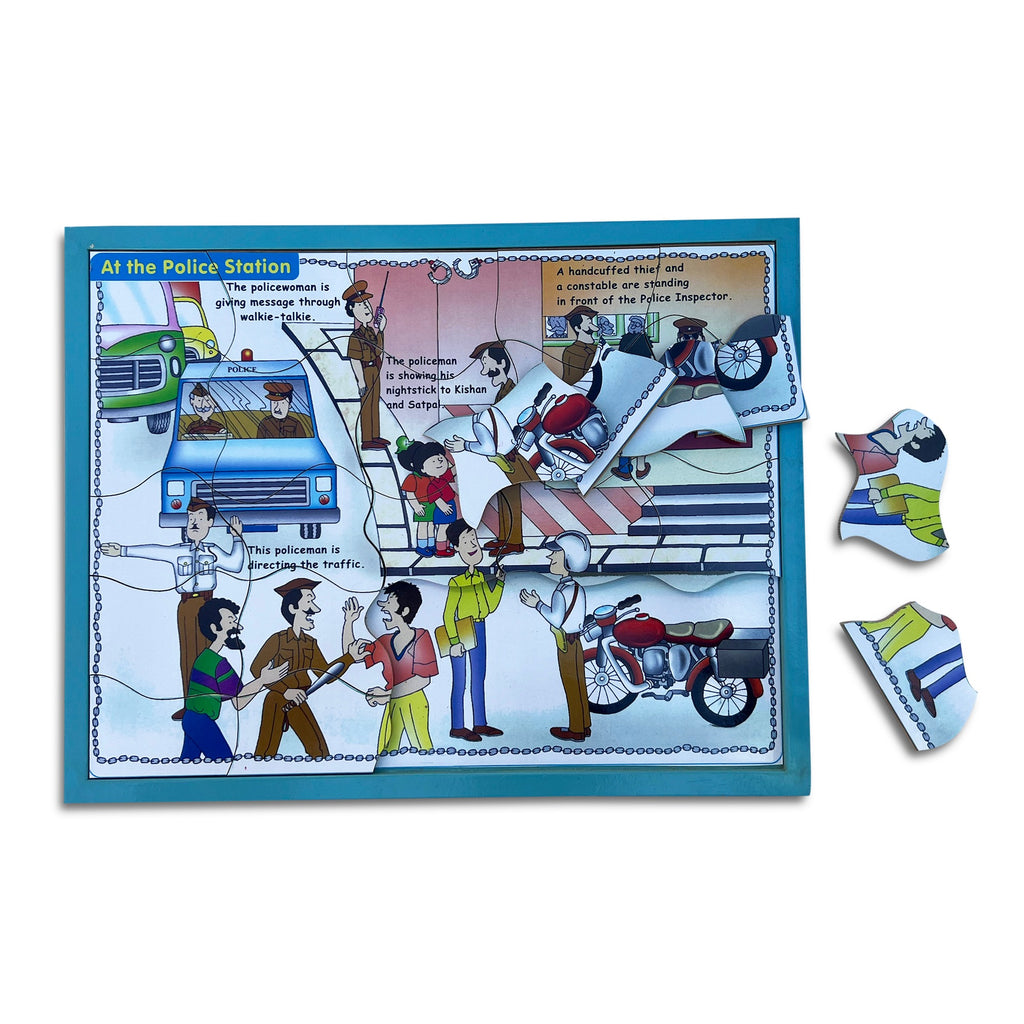 At the Police Station jigsaw puzzle with some pieces taken out