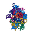 Colourful wooden Gujarati letter cut-outs in a heap