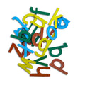 Wooden English small letter cut-outs in green, yellow, blue and orange