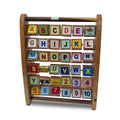 Picture word stand with rotating cubes showing A–Z and numbers 1–10