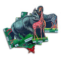 Small wild animal cut-outs: rhinoceros, giraffe, zebra and deer with labels
