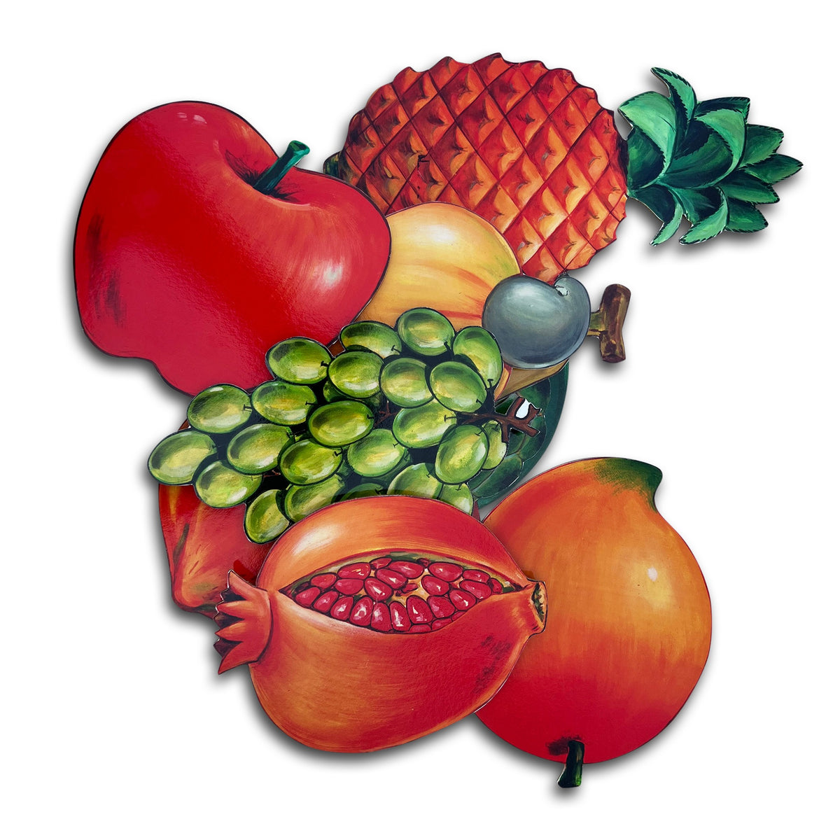 Fruit cut-outs: apple, grapes, pomegranate, pineapple