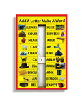 Add a Letter Make a Word board with T completing ELEPHANT and TIGER, CAT and TABLE