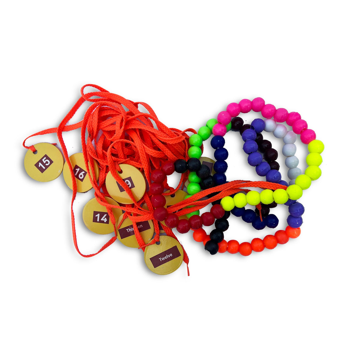 Number plates 1–20 with orange laces and colourful threading beads