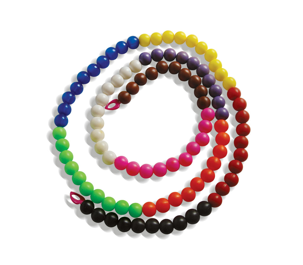 Large round threading beads in 10 colours strung in a spiral