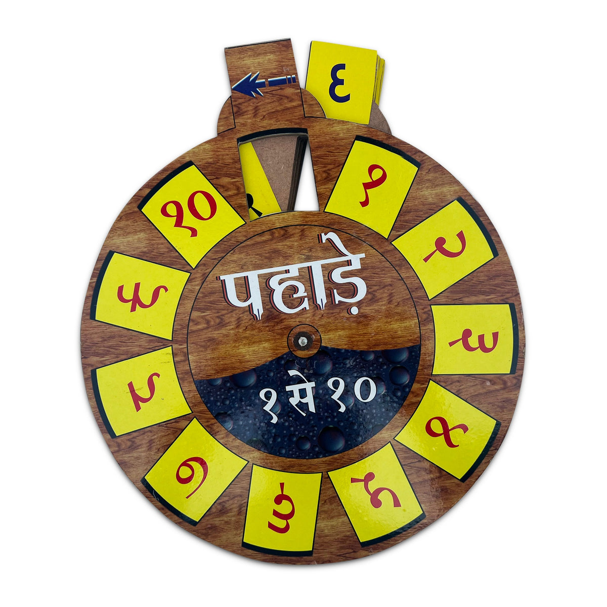 Hindi multiplication wheel पहाड़े १ से १० with yellow number windows
