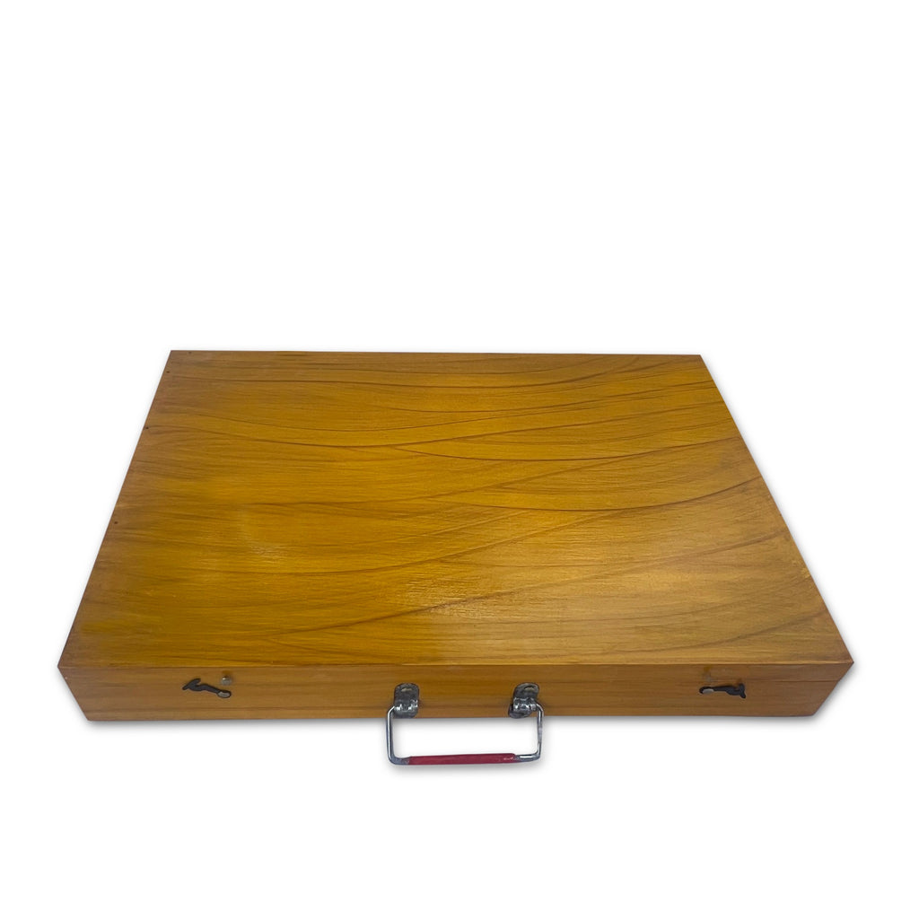 Closed wooden geometry box carry case with handle