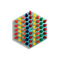 Hexagonal pegs mosaic board filled with red, yellow, blue and green pegs