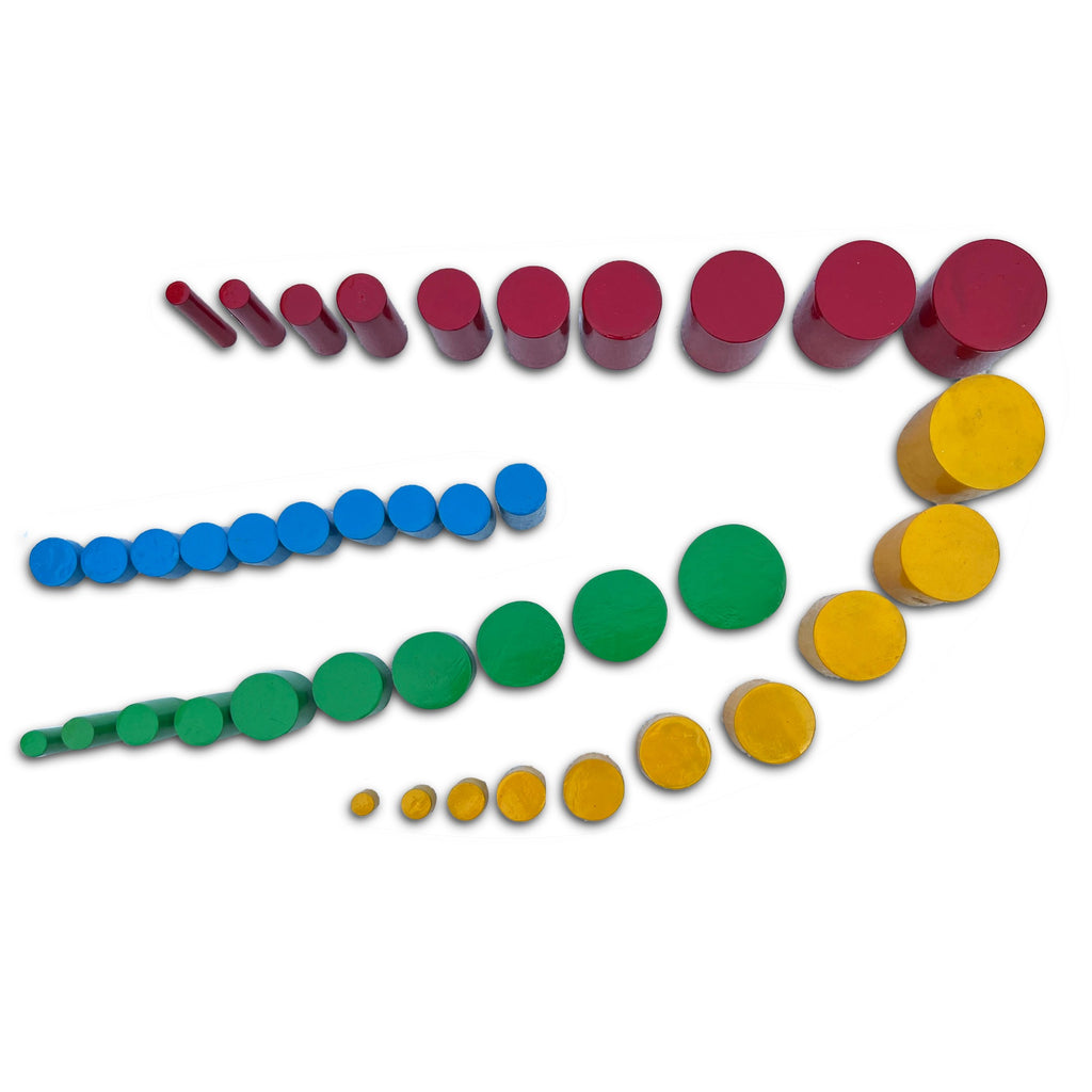 Knobless cylinder sets arranged in curving lines by size