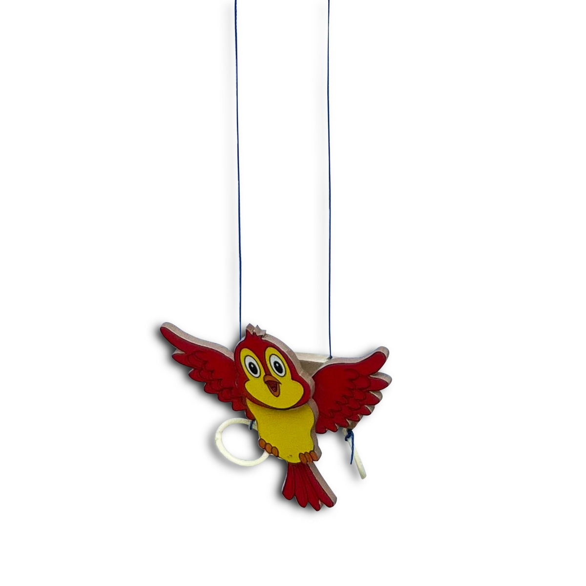 Climbing bird toy with ring handles, close view