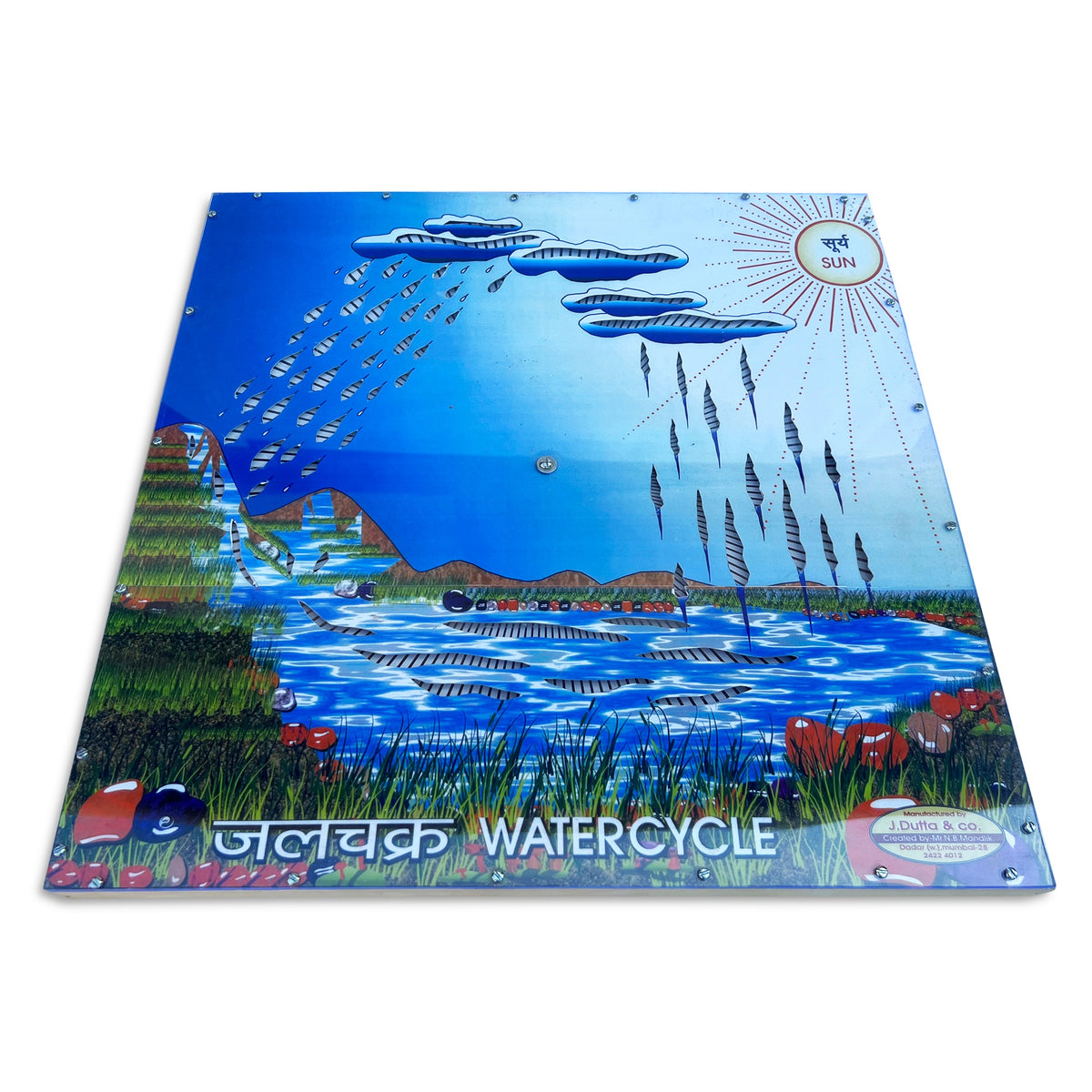 Water cycle board in Marathi and English, angled view