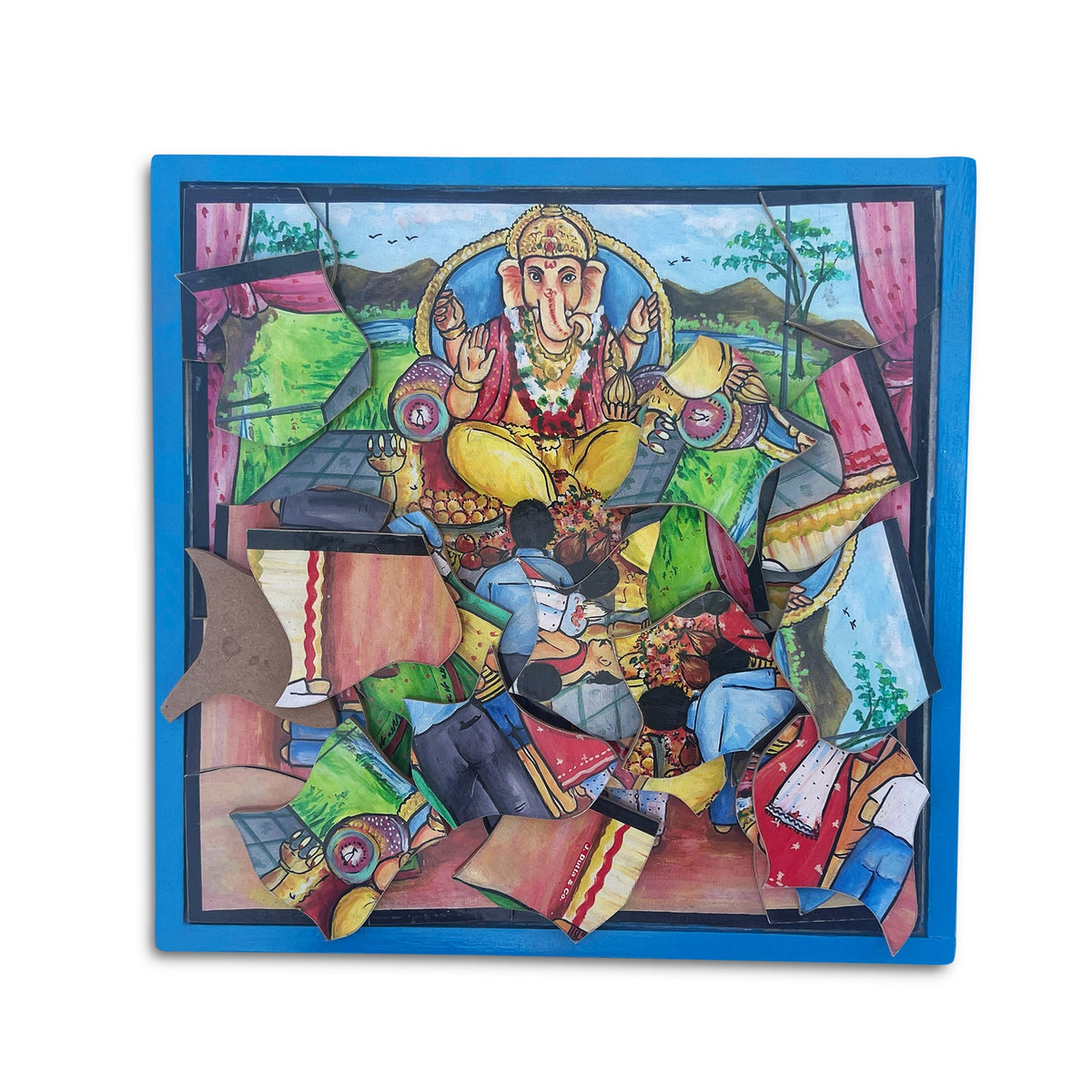 Ganpati festival tray puzzle with Lord Ganesha idol and family celebrating