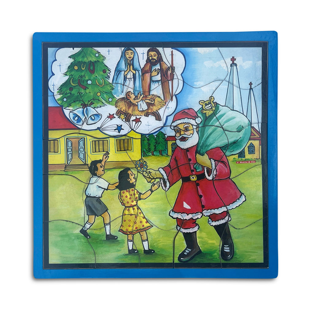 Christmas festival tray puzzle with Santa Claus, gifts and Christmas tree