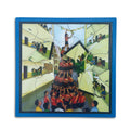 Dahi Handi festival tray puzzle with human pyramid reaching the pot