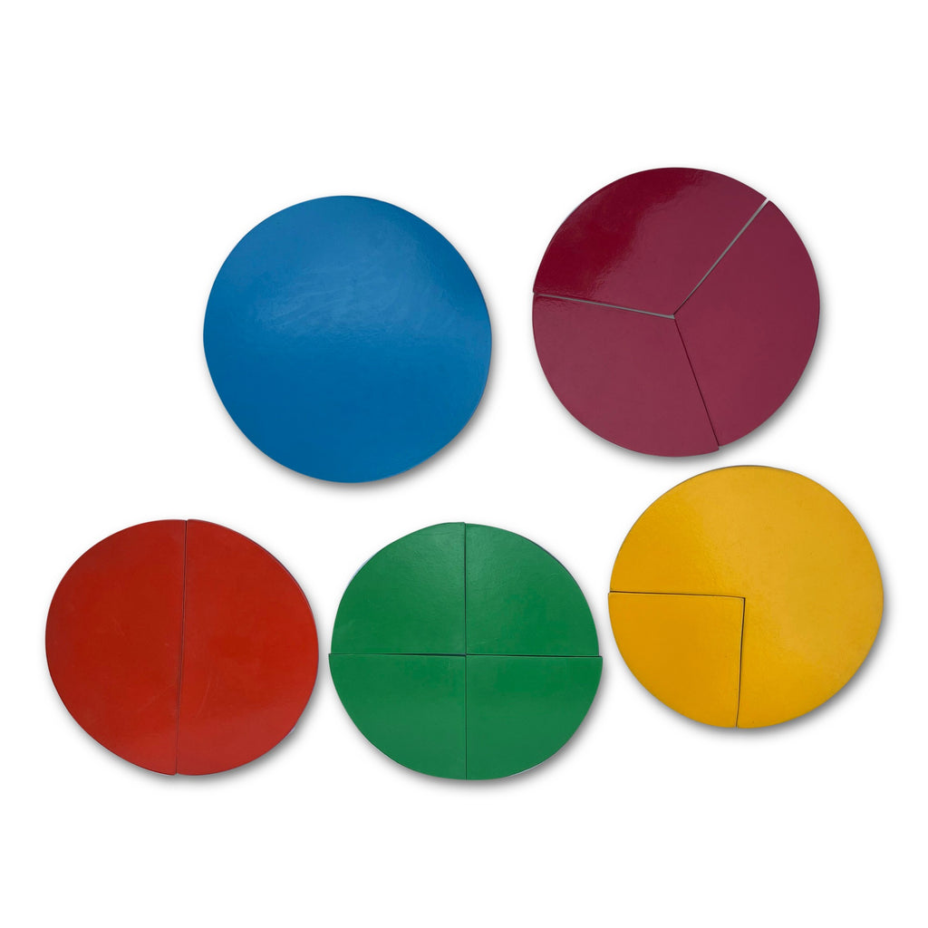 Fraction of circle set: whole, halves, thirds and quarters