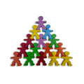 Huddlers wooden stacking people built into a colourful pyramid