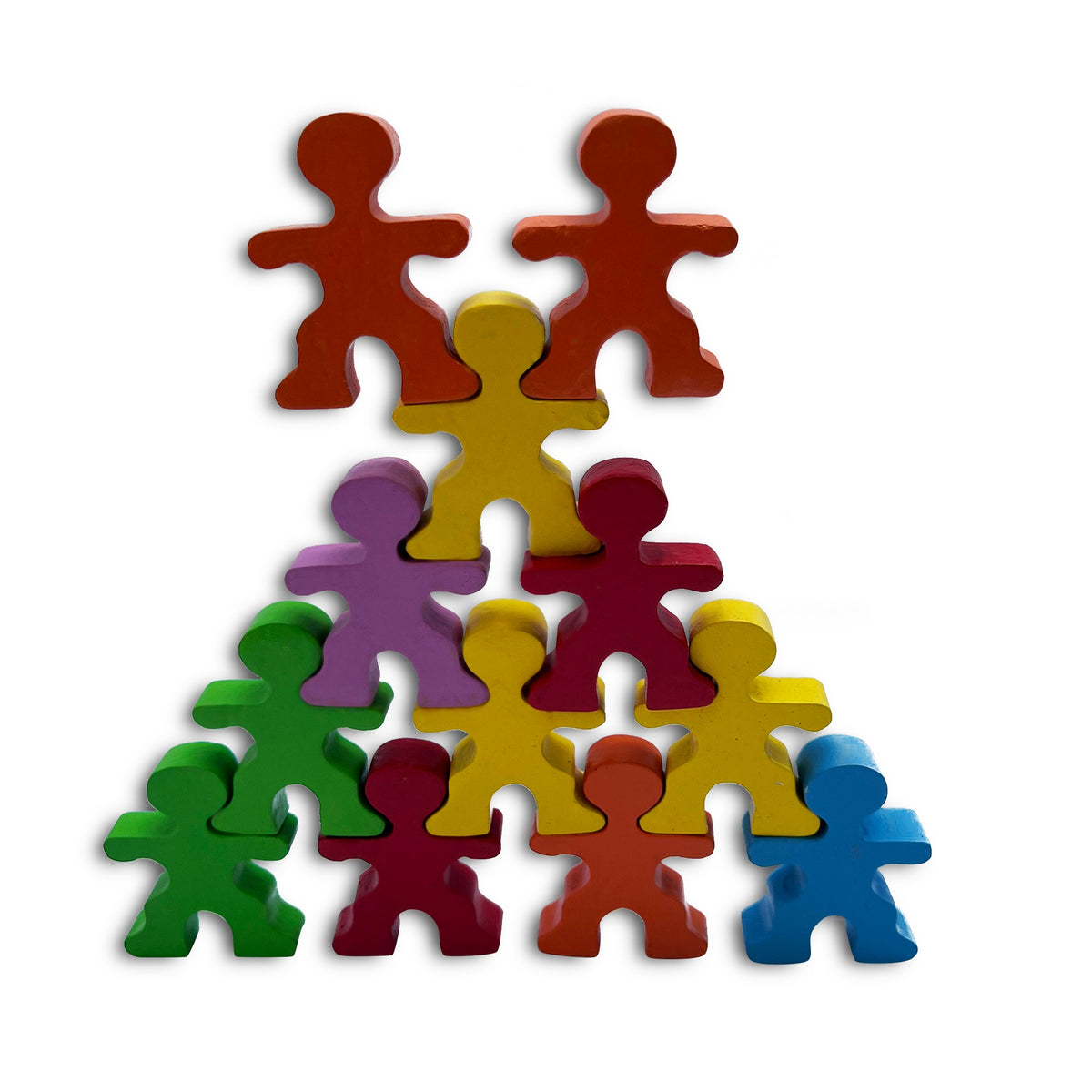 Huddlers figures stacked in a tall linked tower