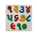Gujarati numerals ૧ to ૧૦ knob tray puzzle in bright colours on a white board