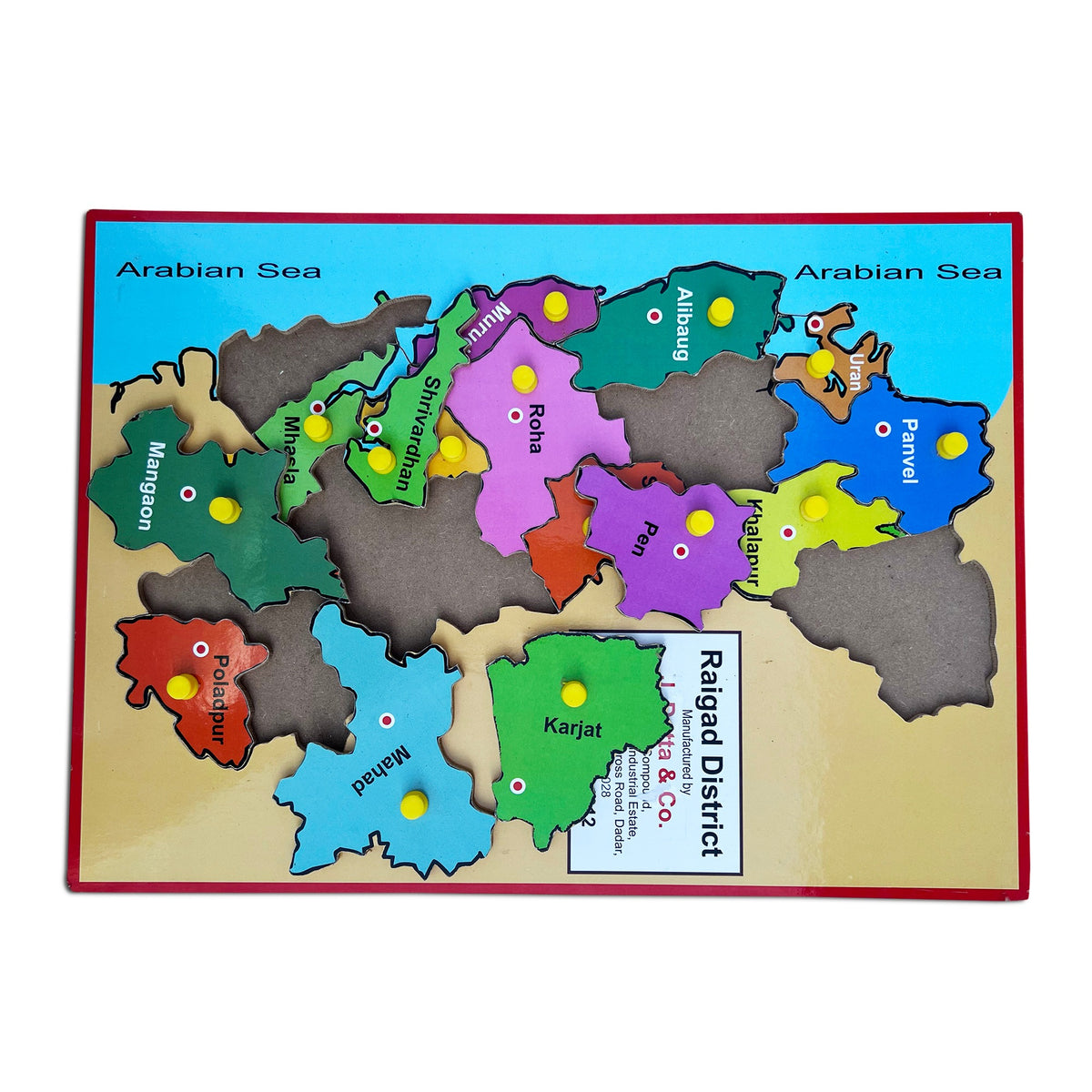 Raigad District map puzzle in English with talukas such as Panvel, Karjat, Roha and Mahad