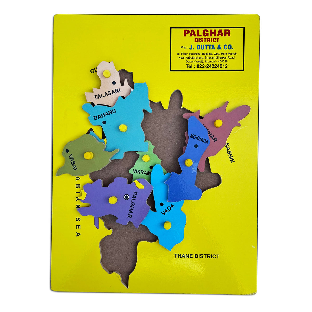 Palghar District map puzzle in English with talukas such as Dahanu, Talasari, Vasai and Vada
