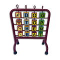 Alphabet stand with rotating cubes spelling DOG, TOP, HEN and BAT