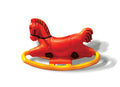 Red plastic rocking horse on an orange rocker