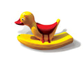 Yellow plastic rocking duck with red seat