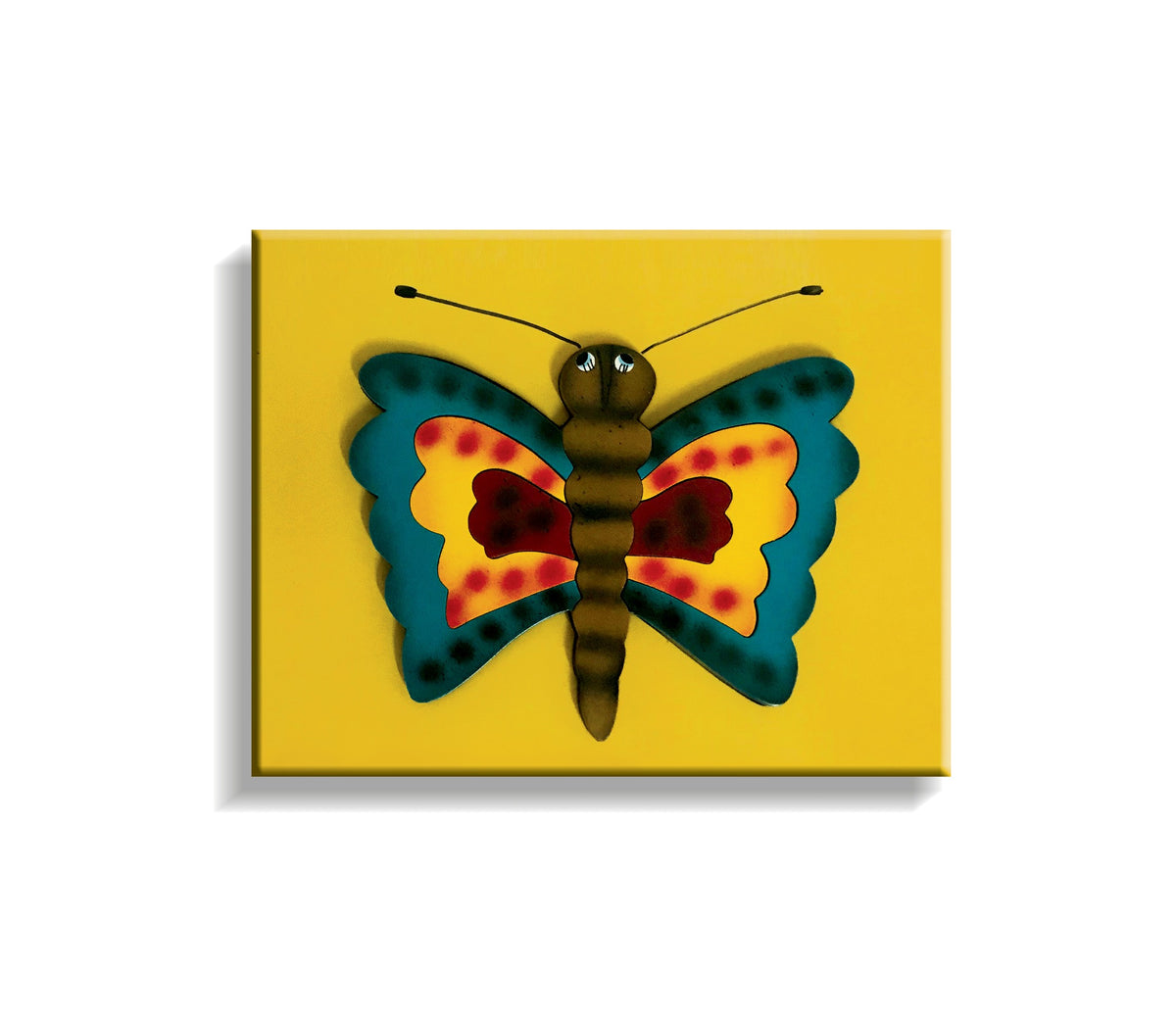 Butterfly wooden jigsaw tray puzzle on a yellow board