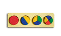 Fraction of a Circle puzzle: whole, halves, thirds and quarters in a yellow board