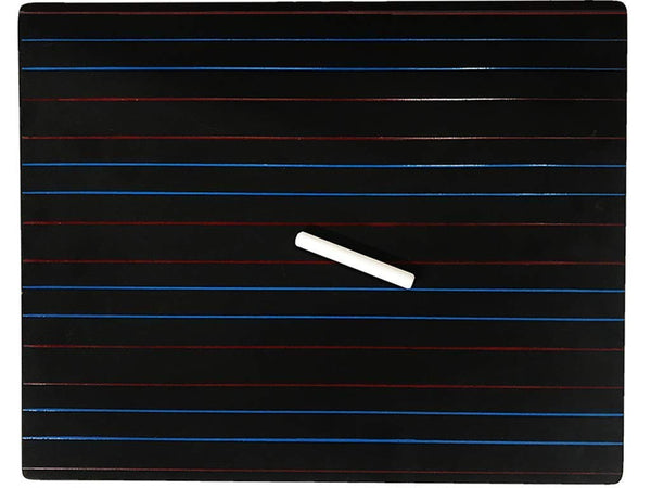 Wooden Black Slate with red and blue lines with a chalk