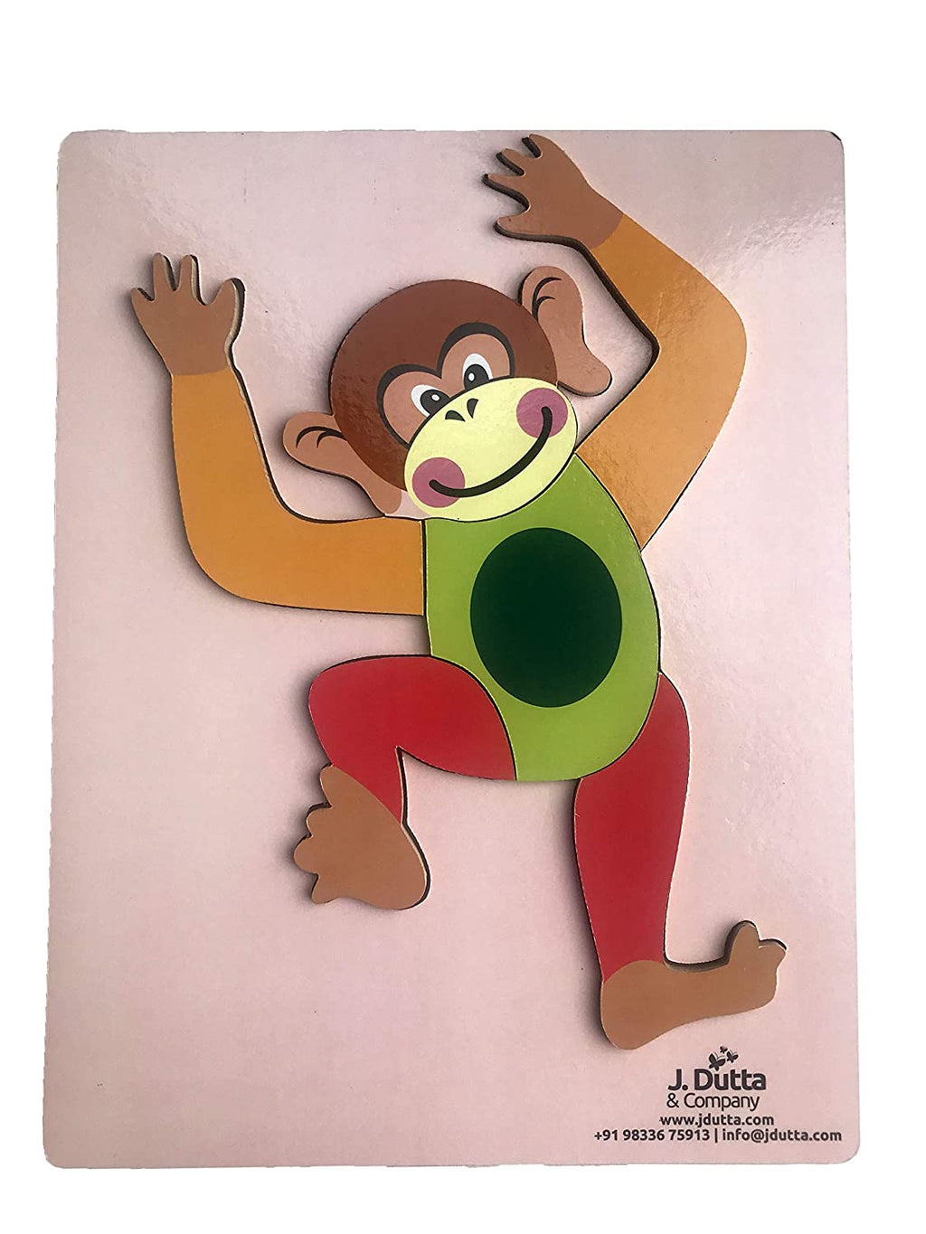 Monkey wooden jigsaw tray puzzle on a pink board