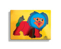 Lion wooden jigsaw tray puzzle on a yellow board