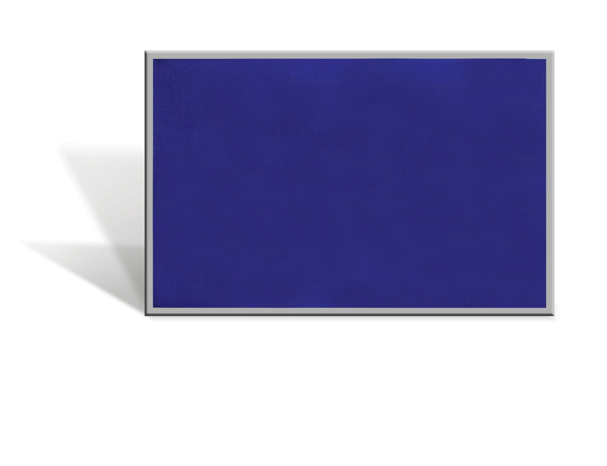 Empty Exhibit Board with blue felt surface and grey frame