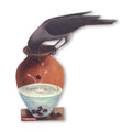 Thirsty Crow story cut-out: the crow dropping pebbles into the pot