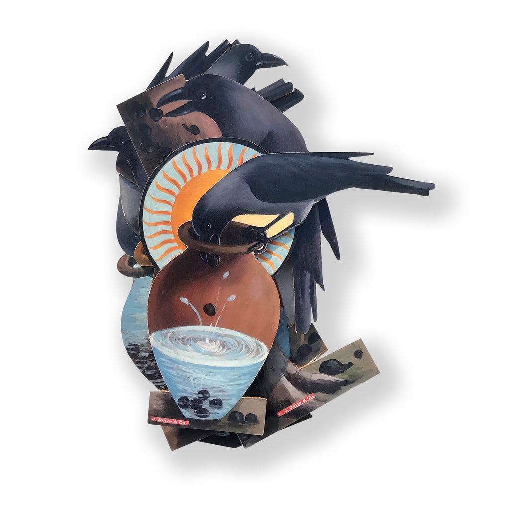 Thirsty Crow story cut-out scenes stacked together