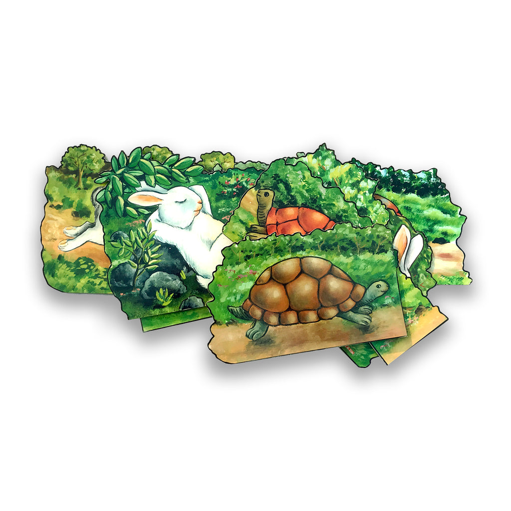 Hare and the Tortoise story cut-out scenes spread out