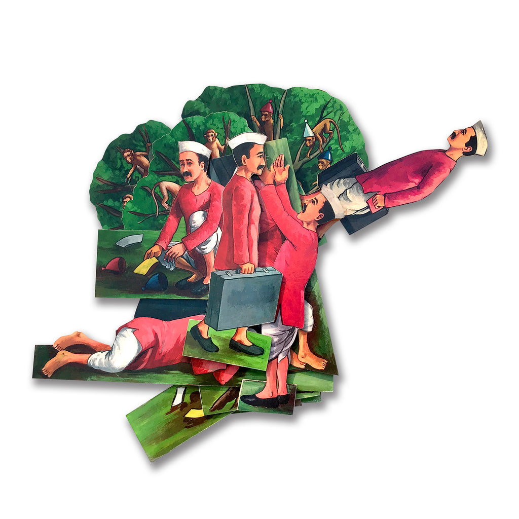 Hawker and the Monkey story cut-out scenes spread out
