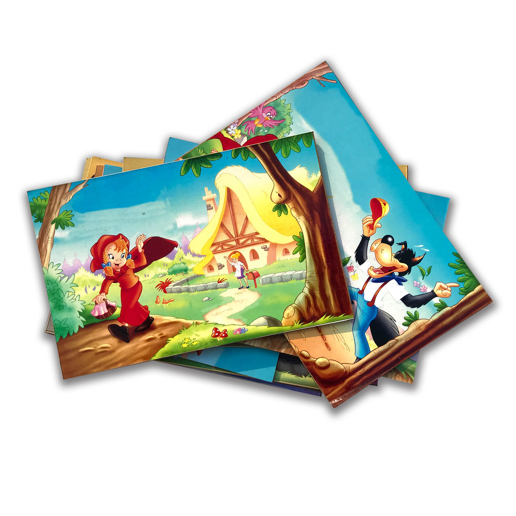 Red Riding Hood story cut-out scenes spread out